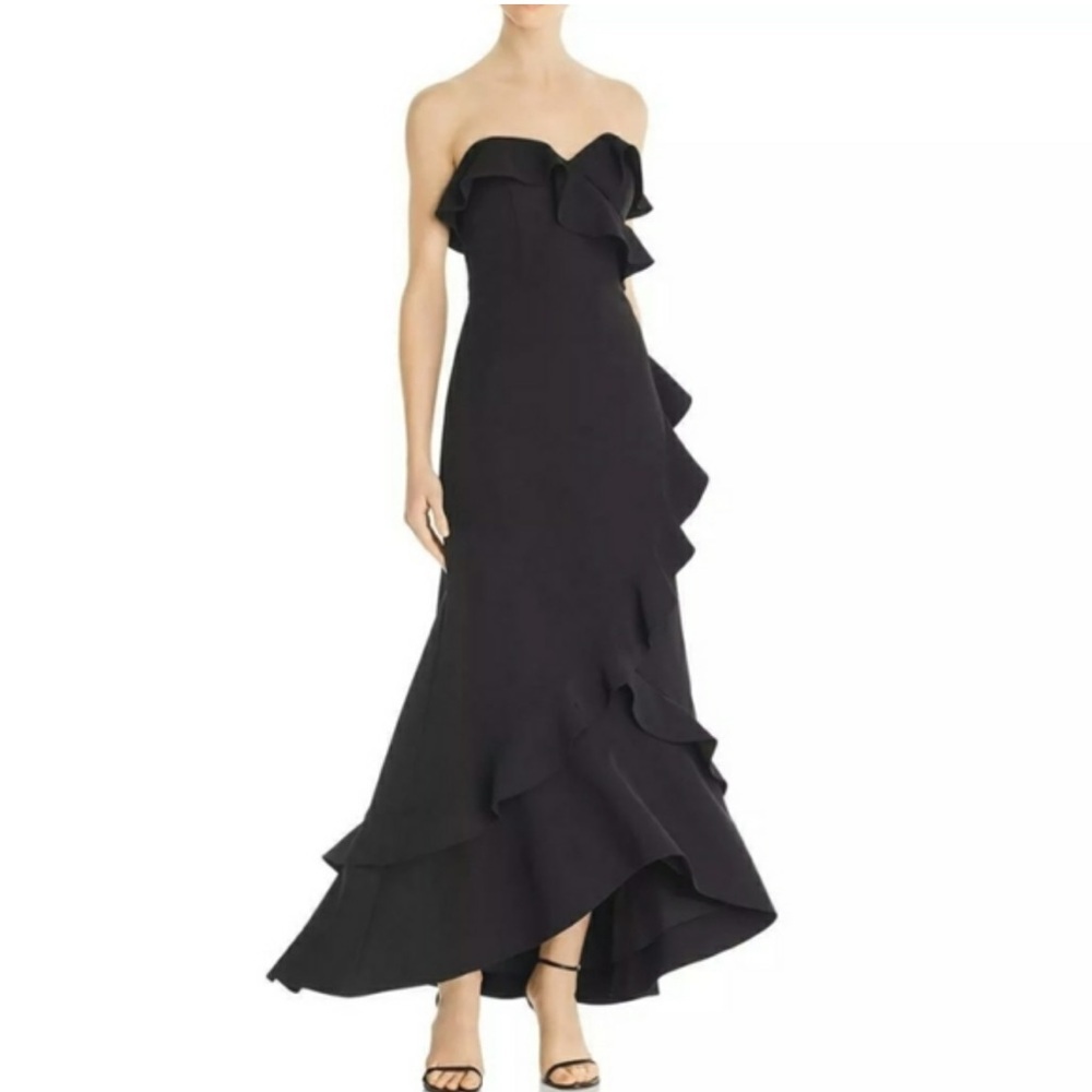 Aidan Mattox Black Ruffled Strapless Frill Cocktail Dress